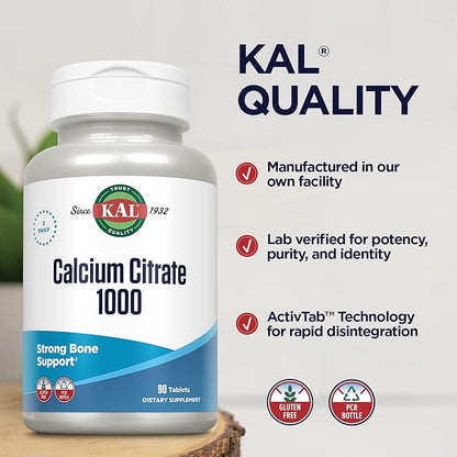 KAL Calcium Citrate 1000mg, High Potency 60 Day