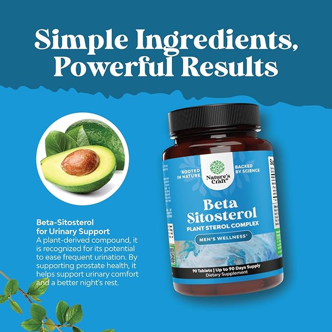 Natures Craft Plant Sterols Complex with Beta Sitosterol - 500mg Beta-Sitosterol Sterols and Stanols Supplement for Prostate Support - Prostate Health Supplement for Men - 90 Tablets