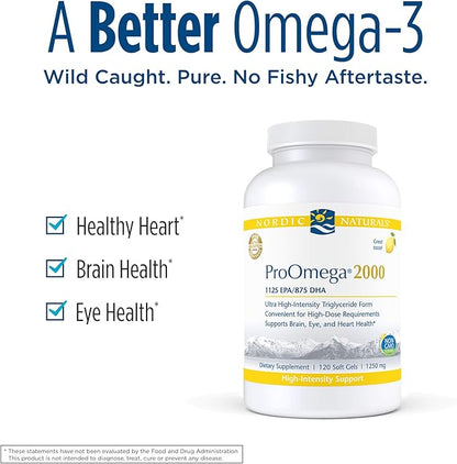 Nordic Naturals ProOmega 2000, Lemon Flavor 120 Soft 2150 mg Omega-3 - 60 Servings