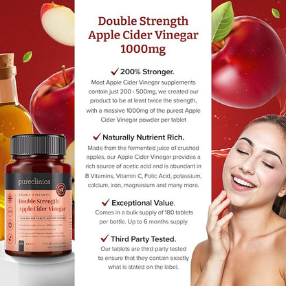 Double Strength Apple Cider Vinegar 1000mg x 180 Tablets (6 Months Supply)