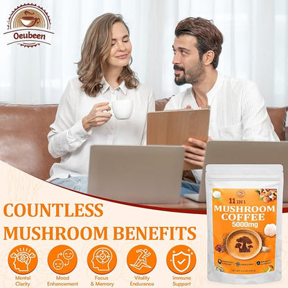 Mushroom Coffee - Mushroom Coffee Organic with 11 Superfood Mushrooms, Includes Lion's Mane, Reishi, Chaga, Cordyceps and Adaptogen*, Mushroom Supplement for Energy, Focus, Memory and Immunity - 53oz