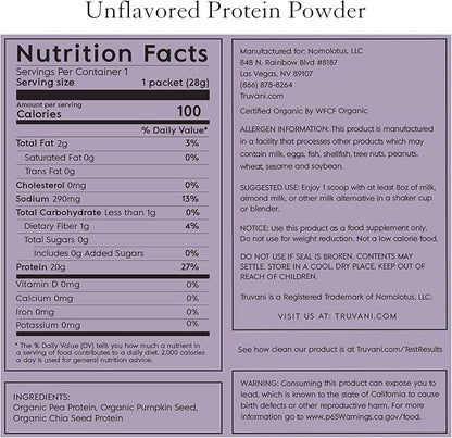 Truvani Vegan Pea Protein Powder 20g Organic 1 Serving