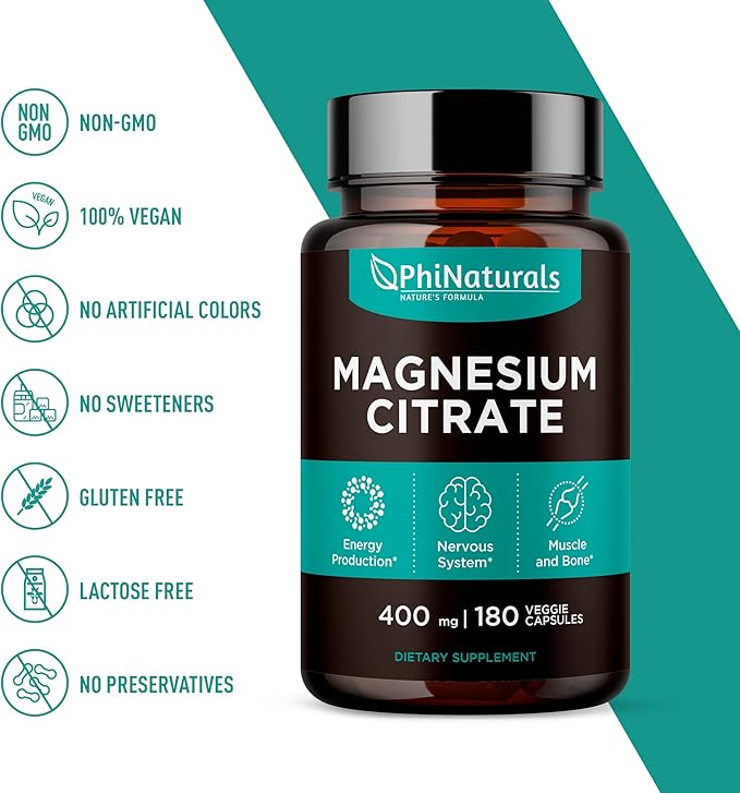Magnesium Citrate Powder Capsules 400mg – [180 Count]