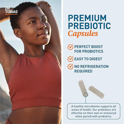 Dr. Tobias Prebiotics, Supports Digestion & Gut Health, Feed Good Probiotic Bacteria, Boost Gut Immune Function, Vegan & Non-GMO Gut Health Supplements for Men and Women, 90 Capsules, 90 Servings
