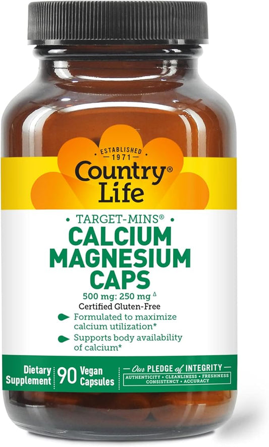 Country Life Target-Mins Calcium Magnesium Caps, 500mg: 250mg, 250mg, 90 90 Vegan