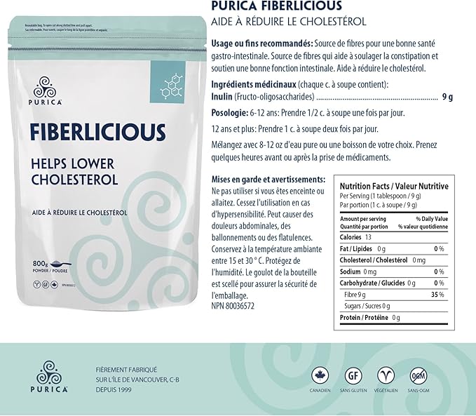 Purica Fiberlicious Chicory Root Fibre 800g 100% Pure
