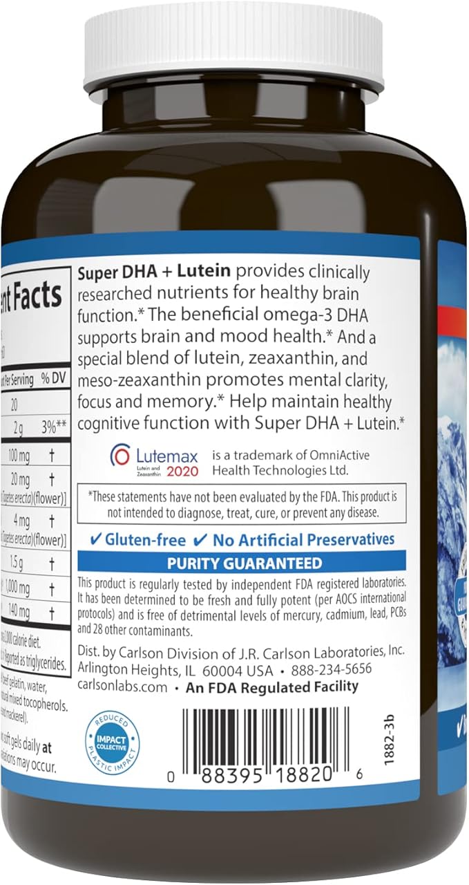 Carlson - Super DHA Plus Lutein, 1000 mg 20 mg 120 Softgels