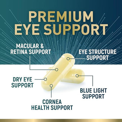 Eye Vitamins & Mineral Supplement, Contains Lutein, Zeaxanthin, Bilberry & Zinc, Supports Eye Strain, Vision Macular Health & Dry Eyes for Adults with Vitamin C & E, Lycopene - 120 Capsules