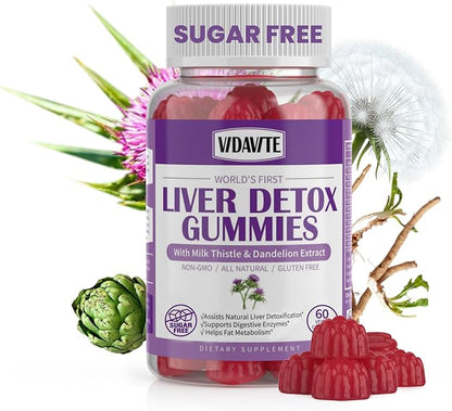 Sugar-Free Liver Cleanse Detox & Repair Gummies — 1500mg Silymarin Milk Thistle Supplement with Artichoke Extract Liver Health Formula, and 20+ Liver Detoxifiers for Men & Women (60 Gummies)