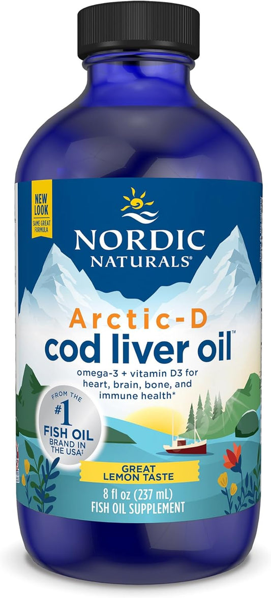 Nordic Naturals Arctic-D Cod Liver Oil, Lemon 8 oz 1060 mg Omega-3s + 1000 IU D3 - 48 Servings