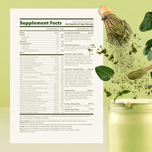 Ka’Chava All-In-One Nutrition Shake Blend, Matcha, 85+ Superfoods, 26 Vitamins 25g Plant-Based 2lb