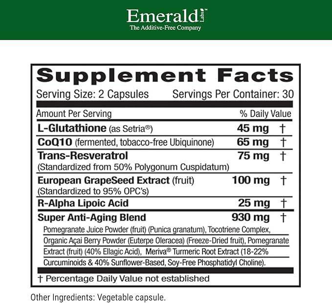 EMERALD LABS Anti-Aging Cellular Complex CoQ10, Grapeseed 60 Vegetable