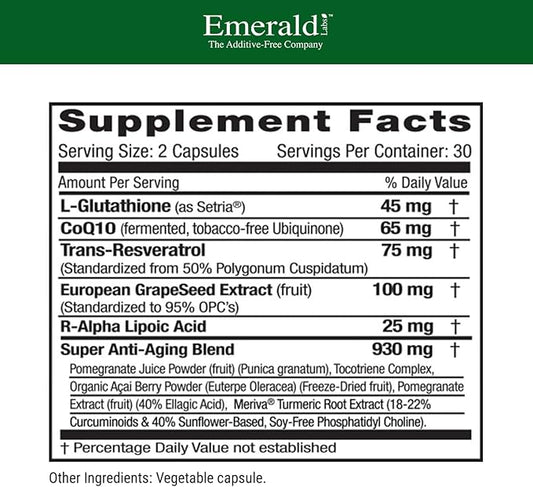 EMERALD LABS Anti-Aging Cellular Complex CoQ10, Grapeseed 60 Vegetable