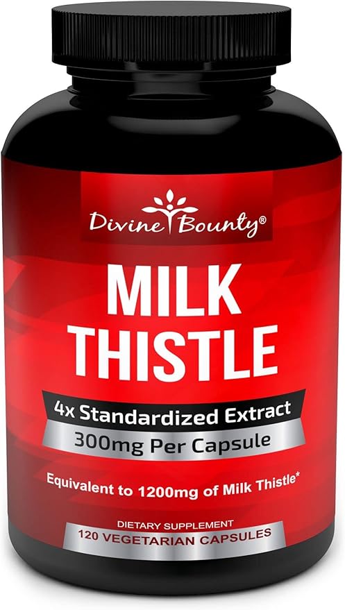 Divine Bounty Pure Milk Thistle Capsules Supplement 1200mg Milk 4X Concentrated 120 Vegetarian