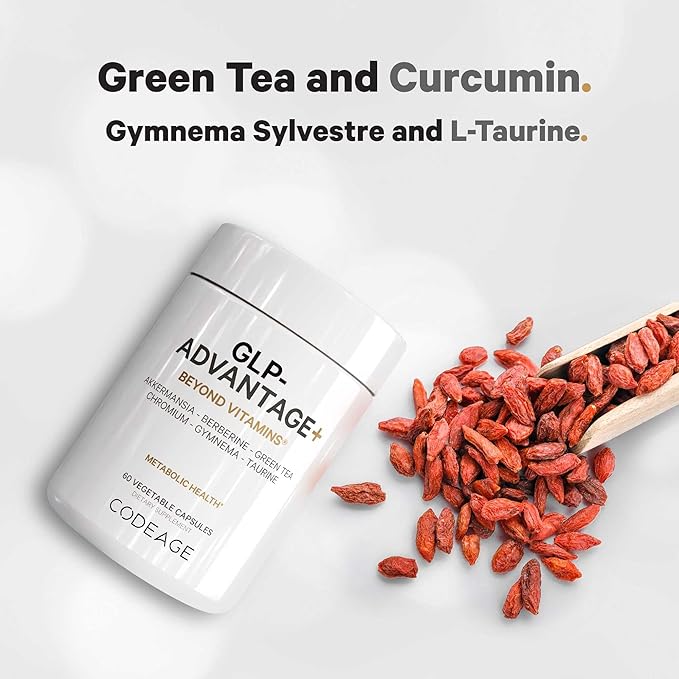 Codeage GLP-Advantage+ Supplement - Metabolic & GLP-1 Activity Support - Chromium, Berberine, Green Tea, Gymnema, Curcumin, Taurine, Resveratrol - Weight Management & Gut Health, Non-GMO - 60 Capsules