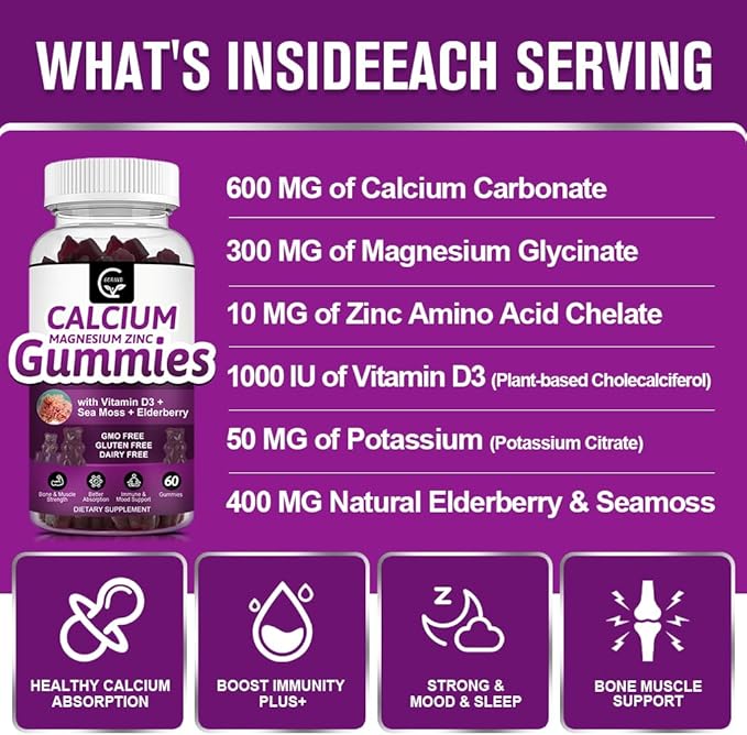 Calcium Magnesium Zinc Gummies with High D3 -