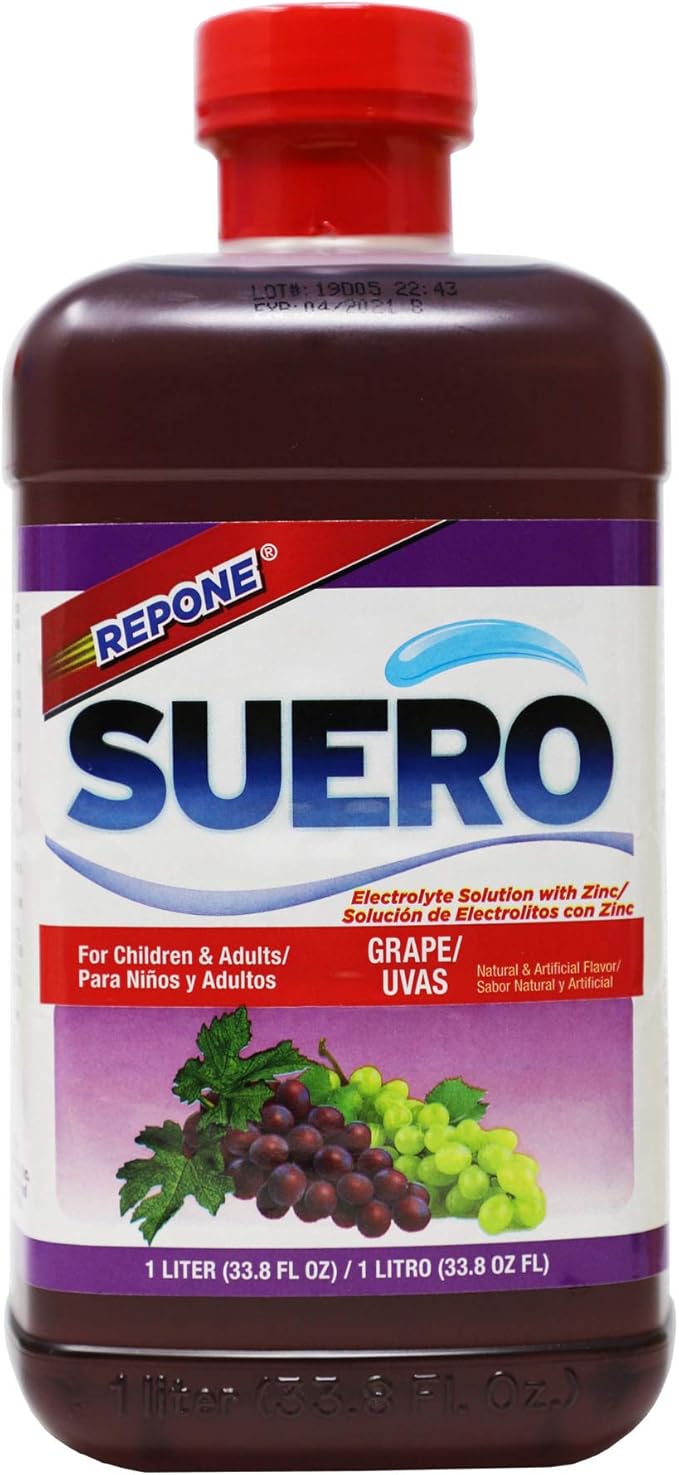 SUERO Electrolyte Solution with Zinc, Rehydrates, Restores Minerals and Nutrients, Grape Flavor, 2-Pack of 33.8 Fl Oz 2 Bottles