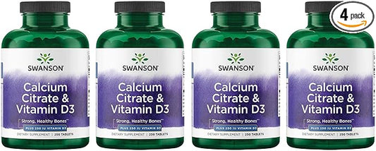 Swanson Calcium Citrate & Vitamin D3 250 Tabs 4 Pack
