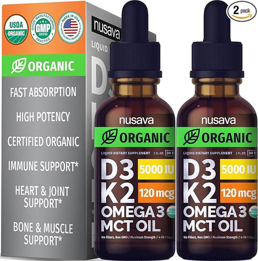 (2 Pack) Organic Vitamin D3 K2 3, 5000 5000 IU, 5000 IU, D3 for 2 Fl D3