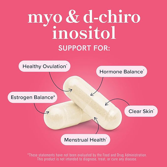 Myo-Inositol & D-Chiro Inositol for Hormone Balance for Women | Ovarian Health & Menstrual Cycle Support | Ideal 40:1 Ratio, Myoinositol 2000mg & D Chiro 50mg | Ovarian Support Vitamins | 120 Ct.