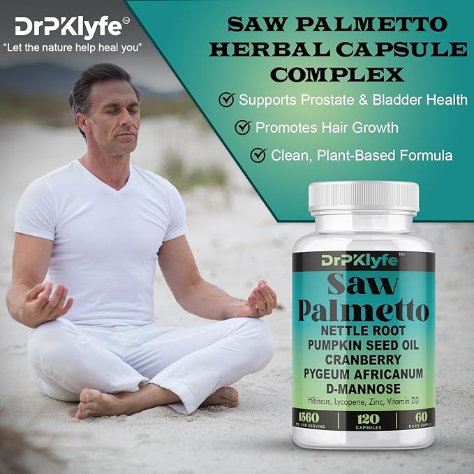 Internist Recommended, 30 yrs Exp. : Saw Palmetto, Nettle Root, Pumpkin Seed Oil, Cranberry, Pygeum Africanum,D-Mannose, Hibiscus,Lycopne: 1560 mg:Bladder, Prostate & Hair Health.