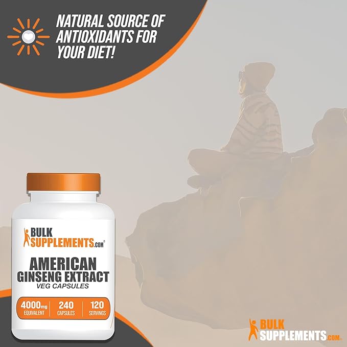 BulkSupplements.com American Ginseng Capsules 2 Capsules (4000mg Equivalent), 240 Veg 1)