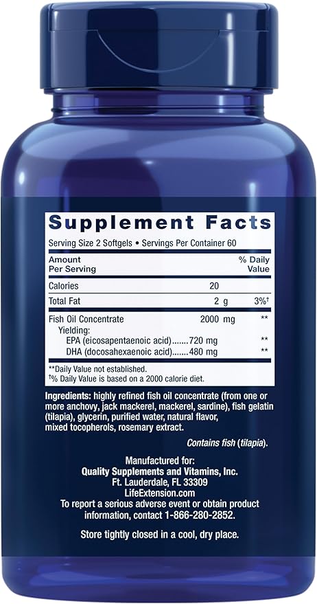 Life Extension Mega EPA/DHA, Omega-3 Fatty 120 softgels