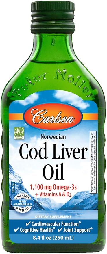 Carlson - Cod Liver Oil, 1100 Omega-3s, Plus D3, Wild 250 mL (8.4 Fl