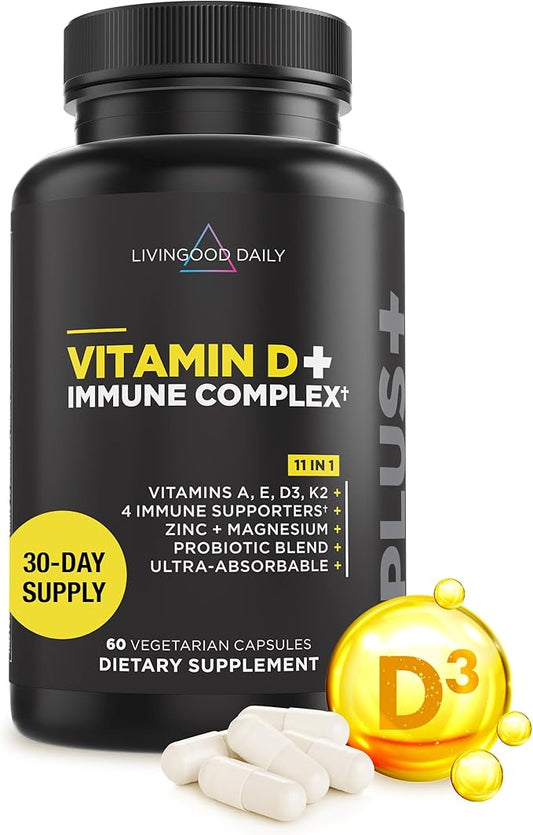 Livingood Daily Vitamin D3 K2 4000 9-in-1 Dietary K2, Zinc, 60 Capsules