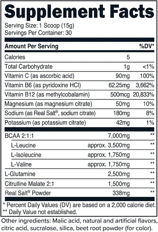 Primaforce BCAA Powder (Watermelon) - 7000MG 2:1:1 BCAAs, 30 Servings, Post-Workout Recovery Drink with Amino Acids and Real Salt for Men & Women