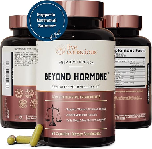 Live Conscious Beyond Hormone Holistic Hormone Balance for Women a DIM w/Myo-Inositol & D-Chiro-Inositol Supplement - Promotes Healthy Estrogen Balance for Women - Everyday PMS Support - 90 Ct.