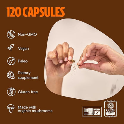 FreshCap Chaga Mushrooms Capsules 14,000mg - Chaga Mushroom Supplement, Mushroom Extract Antioxidants Supplement, Mushrooms Herbal Supplements, Ayurveda Nootropic Immunity Supplement (120 Capsules)