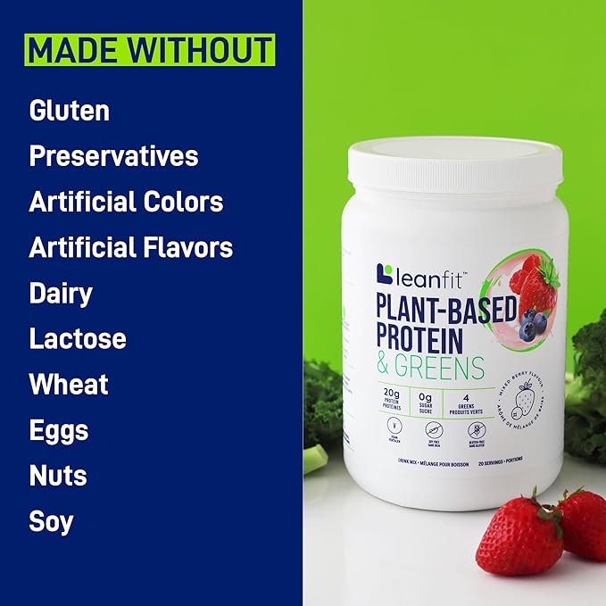 LeanFit PLANT-BASED PROTEIN & GREENS, Natural 20g Protein, 19 Servings, 1.25 Pound