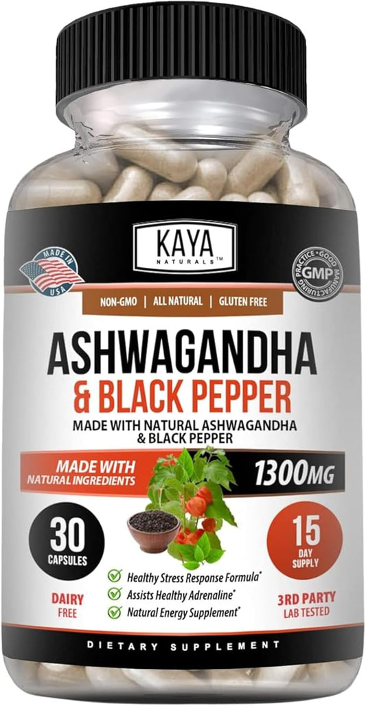 Kaya Naturals Organic Ashwagandha Root 1300mg Adaptogen