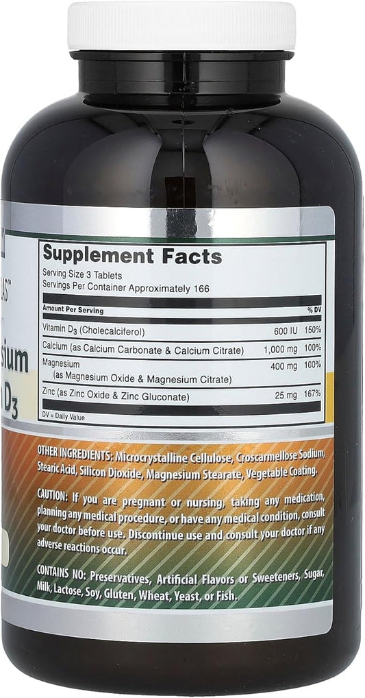 Amazing Formulas Calcium Magnesium Zinc + D3 Supplement 500 Tablets