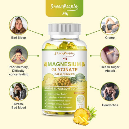 Magnesium Glycinate 500mg Gummies with Citrate 1000mg, Taurate 500mg & 200mg - 60 Pineapple