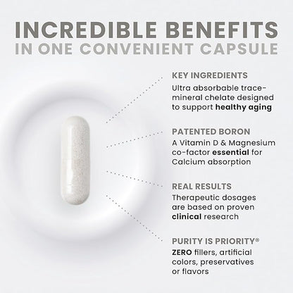 Pure TheraPro Rx Bio Boron, 5mg/Capsule, 180 Capsules, Bororganic Glycine Boron Supplements for Men & Women, Vegan Mineral Supplements for Bones, Cardiovascular Function & Immunity Support