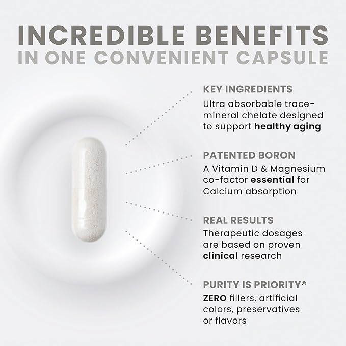 Pure TheraPro Rx Bio Boron, 30mg/Capsule, 90 Capsules, Bororganic Glycine Boron Supplements for Men & Women, Vegan Mineral Supplements for Bones, Cardiovascular Function & Immunity Support