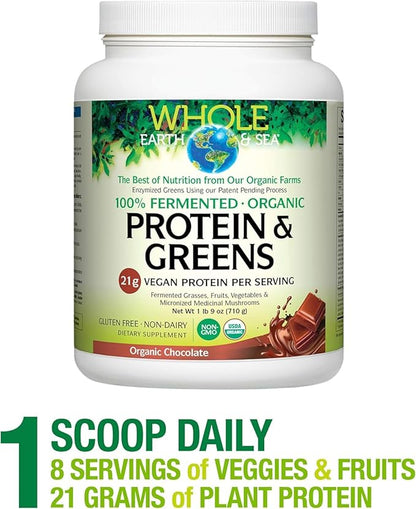 Whole Earth & Sea from Natural Factors, Organic Fermented Protein & Greens, Vegan Whole Food Supplement, Vanilla Chai, 1 lb 7 Oz