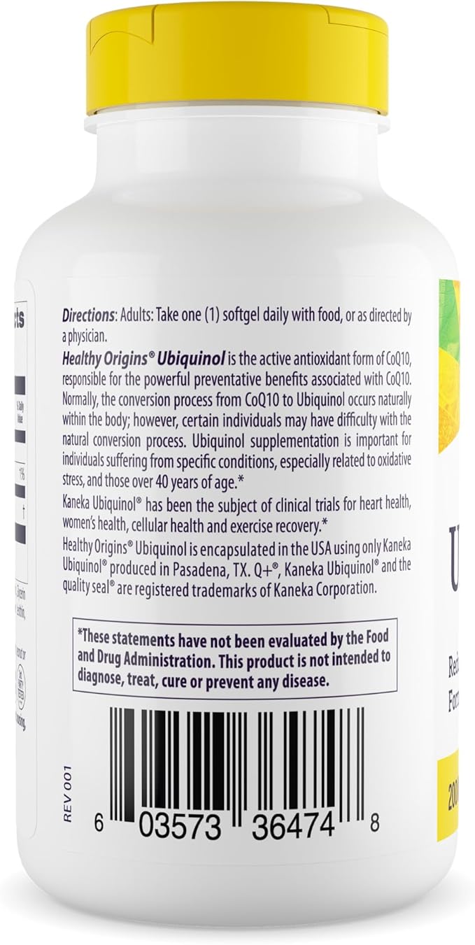 Healthy Origins Ubiquinol (Active form of CoQ10), 200 200 mg CoQ10 - 60 Softgels
