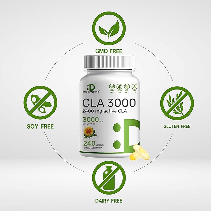 Ultra Strength CLA 3000mg | 240 Softgels, Active Conjugated Linoleic Acid from Safflower Oil