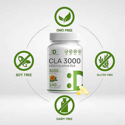 Ultra Strength CLA 3000mg | 240 Softgels, Active Conjugated Linoleic Acid from Safflower Oil