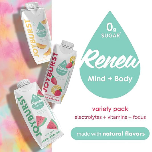 Sugar Free Electrolyte Water, Zero Calorie Hydration Drink, Refresh, Hydrate & Recover, Electrolytes+Vitamin B's + Focus, Comes in Eco-friendly Tetra Pak® (Variety Pack, 18 Packs)