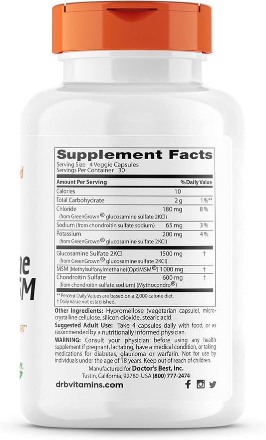 Doctor's Best Vegan Glucosamine Chondroitin MSM, Capsule,120 count