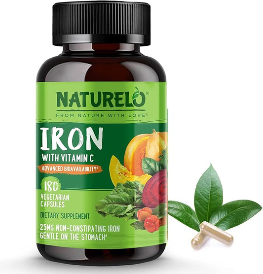 NATURELO Vegan Iron Supplement with Vitamin 180 Mini