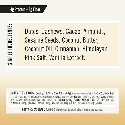 Thunderbird Bars Energy Snack, Gluten-Free with Protein, Healthy Real Food, Vegan Paleo Non-GMO, No Added Sugar, Snickerdoodle Cashew Tahini Flavor (12 Count, 1.7 oz. Bars)