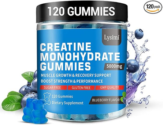 Creatine Monohydrate Gummies 5000mg for Men & Women, Creatine Monohydrate for Muscle Strength, Muscle Builder, Energy Boost, Pre-Workout Supplement, Blueberry Flavor, 120Count