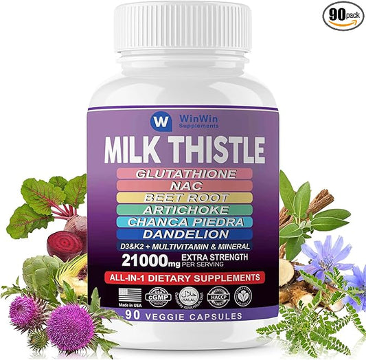 Milk Thistle Supplement 15000mg Organic Artichoke D3&K2 vitamins (29-IN-1)Made In