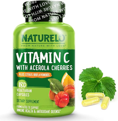 NATURELO Vitamin C with Organic Acerola 500 mg 180 Capsules