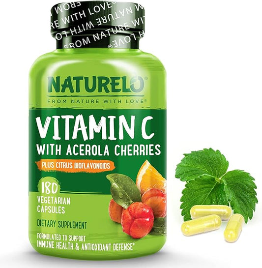 NATURELO Vitamin C with Organic Acerola 500 mg 180 Capsules